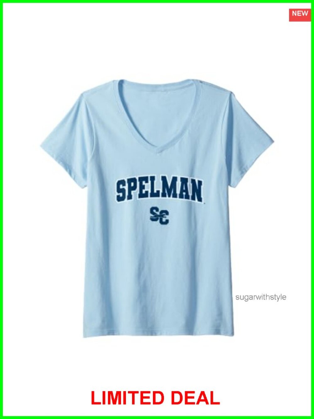 Womens Spelman College Jaguars Arch Logo V-Neck T-Shirt